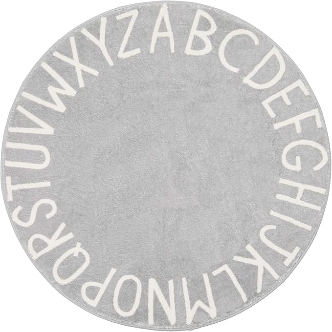 Topotdor Round Kids Play Rug Alphabet Nursery Area Rug Extra Large Soft Crawling Play Mat for Children Toddlers Bedroom (63 inch, Grey) - LeafyLoom