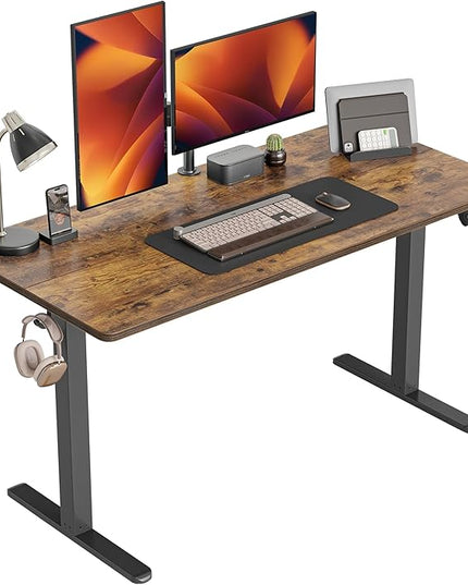 CubiCubi Electric Standing Desk, 55 x 24 Inches Height Adjustable Sit Stand Desk, Ergonomic Home Office Computer Workstation, Rusticbrown - LeafyLoom