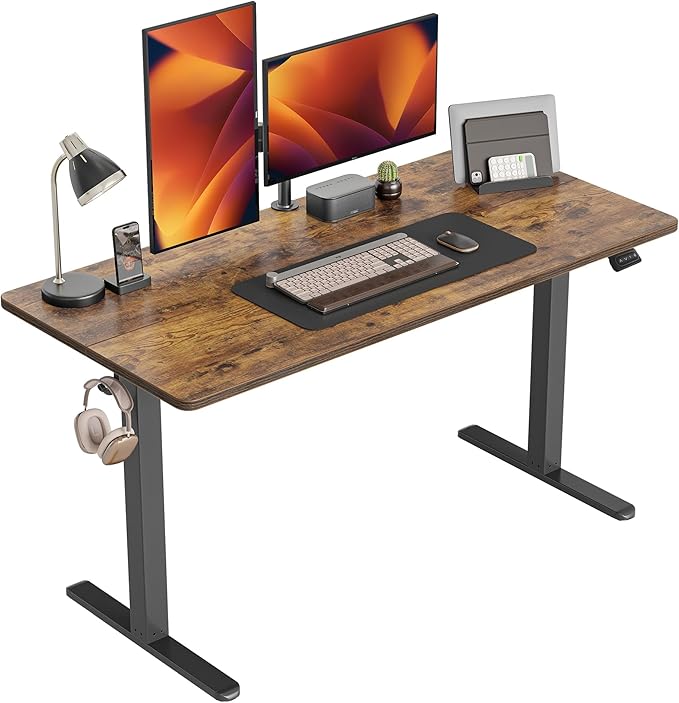 CubiCubi Electric Standing Desk, 55 x 24 Inches Height Adjustable Sit Stand Desk, Ergonomic Home Office Computer Workstation, Rusticbrown - LeafyLoom