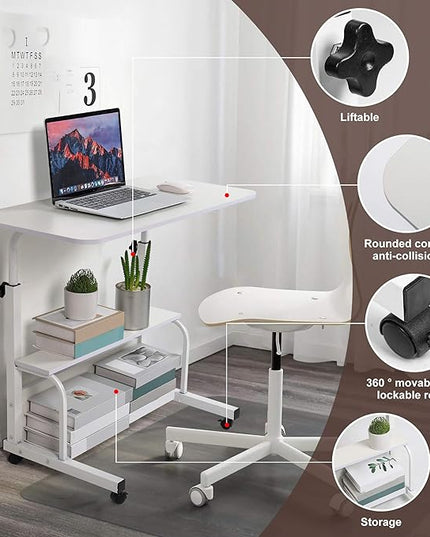 Bedroom Bedside Storage Rack Table Small Spaces Home Office Desk Height Adjustable Home Office Desk Table with Wheels Minimalist Portable Laptop Gaming Desk Size 15.7 * 31.5 Inch White A - LeafyLoom