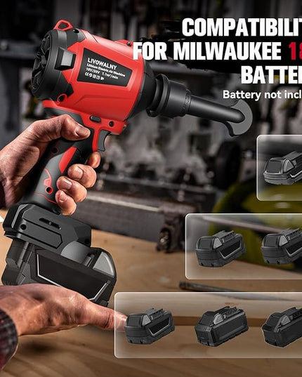 Cordless Dust Blower for Milwaukee m18 Battery, LIVOWALNY Leaf Blower Brushless Handheld Air Blower Sawdust Blower 447 MPH/39 CFM for Sawmill Room, Workshop Cleaning, Home Improvement (No Battery) - LeafyLoom