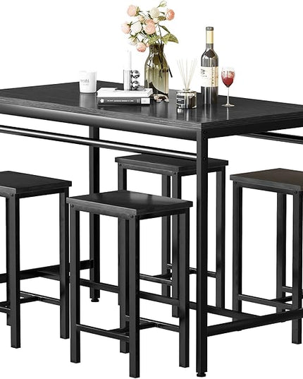 DKLGG Dinner Table Set for 4, Modern Kitchen Table and Chairs for 4 Wooden Top and Adjustable Metal Legs, Small Dining Room Table Set 5 Pieces Compact Design for Small Space - LeafyLoom