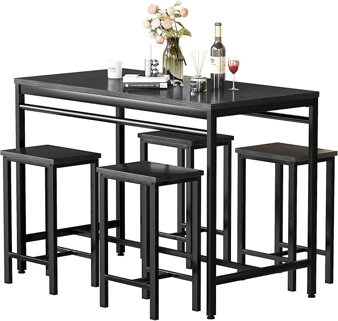DKLGG Dinner Table Set for 4, Modern Kitchen Table and Chairs for 4 Wooden Top and Adjustable Metal Legs, Small Dining Room Table Set 5 Pieces Compact Design for Small Space - LeafyLoom