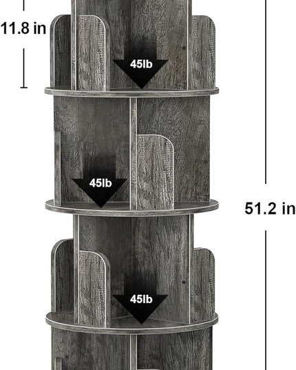 Aheaplus Rotating Bookshelf, 360 Display Corner Bookshelf for Small Space, 4 Tier Floor Standing Bookcase Storage Rack, Wood Narrow Book Shelf Organizer for Bedroom, Living Room, Study Room, Grey Oak - LeafyLoom