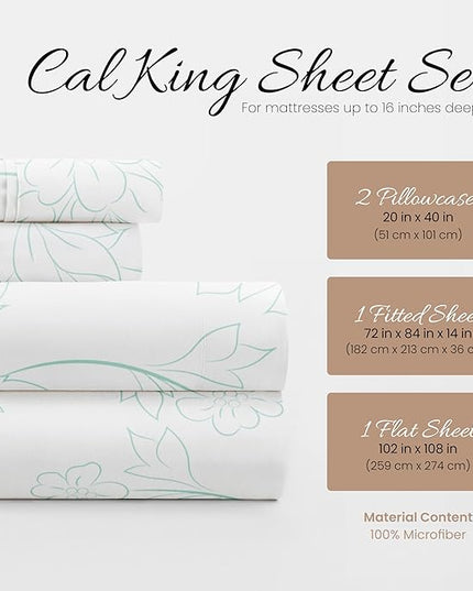 Linen Market 4 Piece Cal King Bedding Sheets Set (Aqua Vine) - Sleep Better Than Ever with These Ultra-Soft & Cooling Bed Sheets for Your California King Size Bed - Deep Pocket Fits 16" Mattress - LeafyLoom