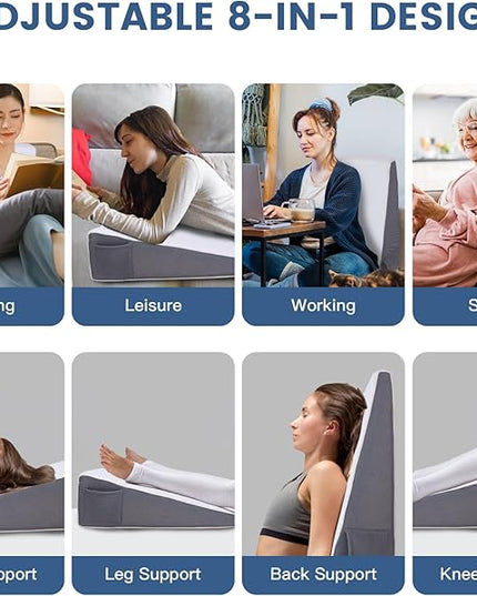 Bed Wedge Pillow Set for Sleeping, Triangle Pillow Wedge with Half Moon Memory Foam Bolster for Acid Reflux, Gerd, Snoring and Relief Support for Legs, Knee Elevation,Removable Cover - LeafyLoom