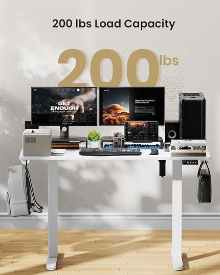 ProtoArc Standing Desk with Dual Monitor Stand Riser, 48 x 24 Inches Height Adjustable Desk with Storage, Electric Stand up Desk with Laptop Stand (Black/White) - LeafyLoom