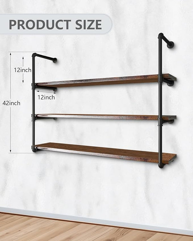 MUZIK 4 Tier Industrial Wall Mount Iron Pipe Shelf, Vintage Industrial Wall Mount Bookshelf Shelving Unit, DIY Open Bookshelf, Shelf Shelves, Kitchen Shelves, 2 Pack 40 Inch, 3/4 Pipe Nipple - LeafyLoom