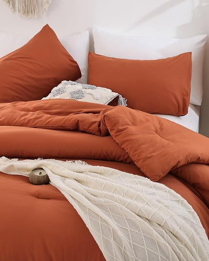 ROSGONIA King Size Comforter Set Burnt Orange,3pcs(1 Terracotta Comforter & 2 Pillowcases) Lightweight Boho Rust Fall Bedding Blanket All Season Quilt - LeafyLoom