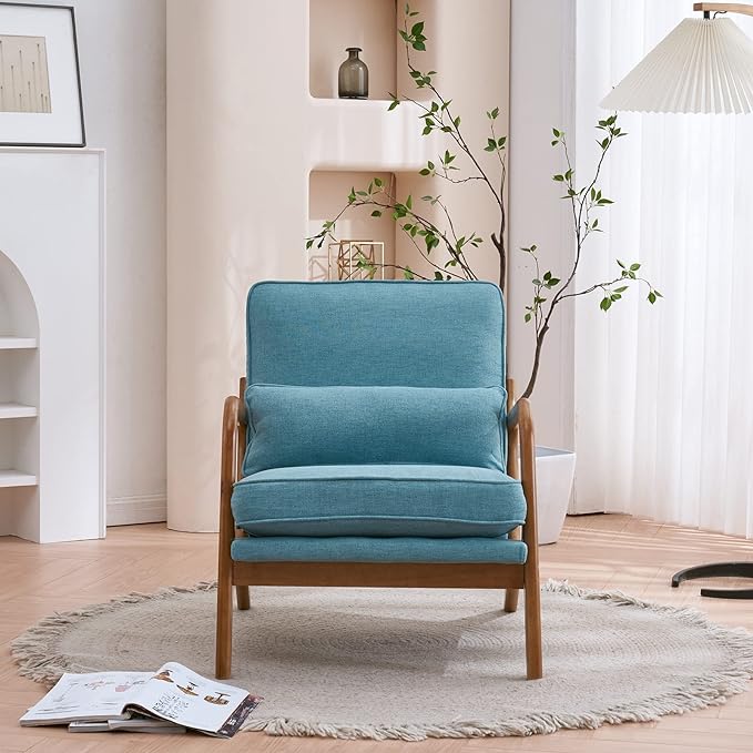 Bonnlo Teal Accent Chairs Set of 2, Upholstered Mid Century Modern Lounge Chairs Reading Chairs Side Sitting Chair Solid Wood Farmhouse Armchairs for Living Room, Bedroom, Guest Room - LeafyLoom