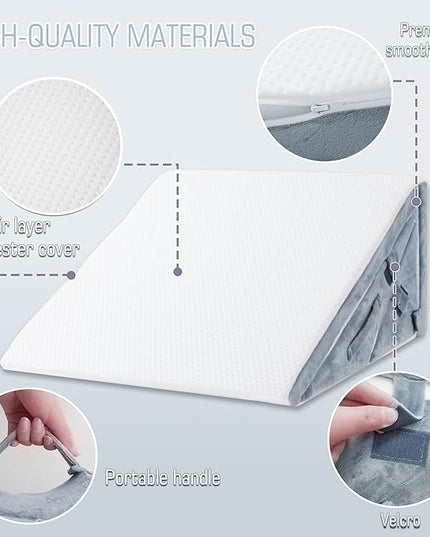 Bed Wedge Pillow for Sleeping, 20-in-1 Adjustable Bed Wedge Pillow for After Surgery, 9&12 Inch Height Memory Foam Triangle Pillow Wedge Relieve Acid Reflux, Gerd, Snoring - LeafyLoom
