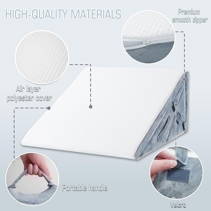Bed Wedge Pillow for Sleeping, 20-in-1 Adjustable Bed Wedge Pillow for After Surgery, 9&12 Inch Height Memory Foam Triangle Pillow Wedge Relieve Acid Reflux, Gerd, Snoring - LeafyLoom
