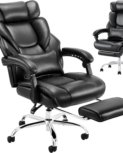 Executive Office Chair with Footrest, Ergonomic High Back Desk Chair, Computer Chair with Adjustable Headrest, Height, Tilt Lock, Extra Lumbar Support Pillow for Comfort, Large Home Office Chair-Black - LeafyLoom