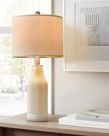 23.75" Modern Ceramic Single Table Lamp for Living Room Farmhouse Bedside Nightstand Lamp for Bedroom Home Office Dorm - LeafyLoom