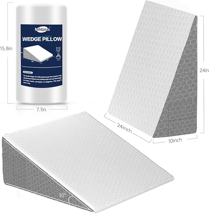 10" Bed Wedge Pillow for Sleeping,Cooling Memory Foam Top,Memory Foam Wedge Pillow for Legs and Back Support,Triangle Wedge Pillow for Acid Reflux Relief & Snoring - LeafyLoom