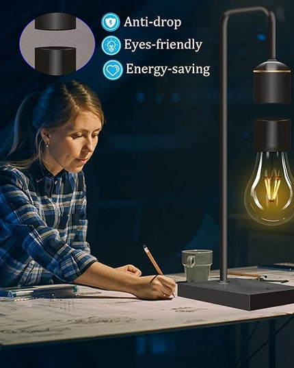Magnetic Levitating Light Bulb Levitation Plastic Black Table Lamps Zero-Gravity Warm White LED Night Light Floating Lamp for Bedrooms Decoration Office Desk Toys Cool Festival Gifts - LeafyLoom