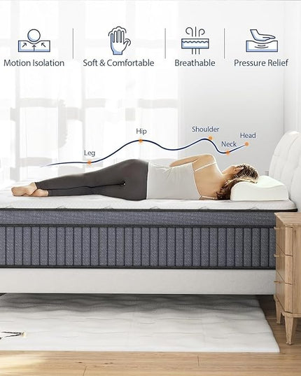 King Size Mattress - Upgrade Strengthen - 14 Inch Firm Hybrid King Mattress in a Box, Mattress King With High density Memory Foam and Independent Pocket Springs, Strong Edge Support, Release Pressure - LeafyLoom