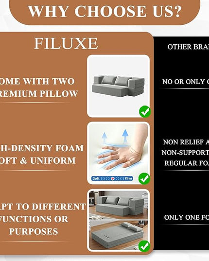 Convertible Folding Sofa - Modern Linen Fabric Coffee Table, Foldable Floor & Futon Couch, Space-Saving Chair with Pillow for Living Room/Dorm/Guest Room/Home Office/Apartment,Twin,Pale Gray - LeafyLoom
