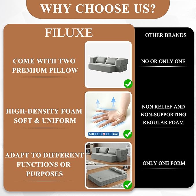 Convertible Folding Sofa - Modern Linen Fabric Coffee Table, Foldable Floor & Futon Couch, Space-Saving Chair with Pillow for Living Room/Dorm/Guest Room/Home Office/Apartment,Twin,Pale Gray - LeafyLoom