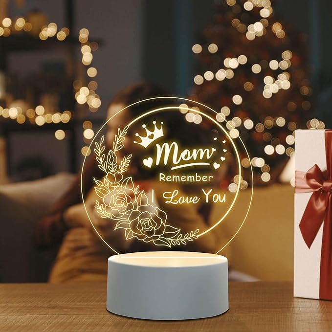 Mothers Day Gifts from Daughter Son, Best Mom Birthday Gift Ideas, Unique Heart-Shaped Night Light with Warm Words, Thoughtful Birthday Gift or Mothers Day Gift for Mom from Daughters Son (Round) - LeafyLoom