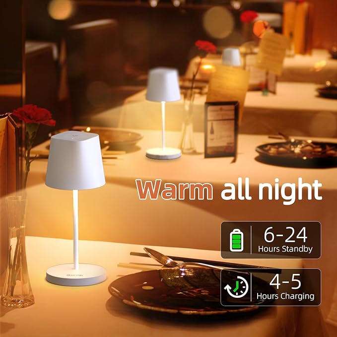 Quntis Cordless LED Table Lamp with Dimmer, Built-in Rechargeable Battery, Stepless Brightness Dimming, Ambient Light for Restaurant, Bedside Night Lamp, Waterproof Outdoor Lamps for Patio, Camping - LeafyLoom