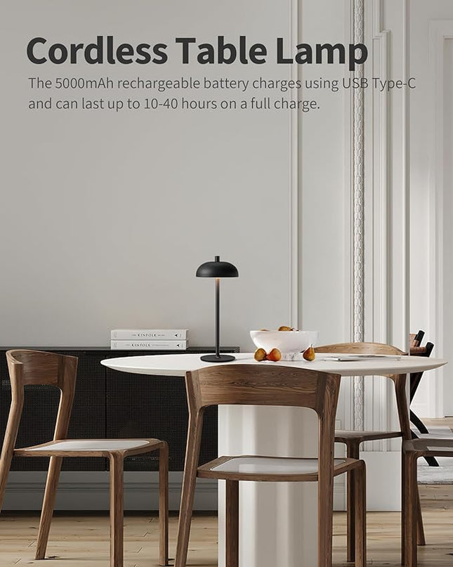 Cordless LED Table Lamp Set of 2, Modern Portable Desk Lamp, 3 Color Stepless Dimming Built-in Rechargeable Battery Lights, for Bedroom, Patio, Outdoor, Restaurant, Bedside Night Lamp(Black) - LeafyLoom