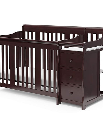 Storkcraft Portofino 5-in-1 Convertible Crib and Changer (Espresso) – Crib and Changing -Table Combo with 3 Drawers, Includes Baby Changing Pad, Converts to Full-Size Bed - LeafyLoom