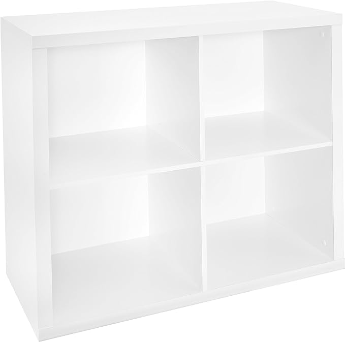 ClosetMaid Bookshelf with 4 Shelf Tiers, Adjustable Shelves, Tall Bookcase Sturdy Wood & 4 Cube Storage Shelf Organizer Bookshelf with Back Panel, Easy Assembly, Wood, White Finish - LeafyLoom