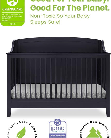 Delta Children Campbell 6-in-1 Convertible Crib - Greenguard Gold Certified, Midnight Grey - LeafyLoom
