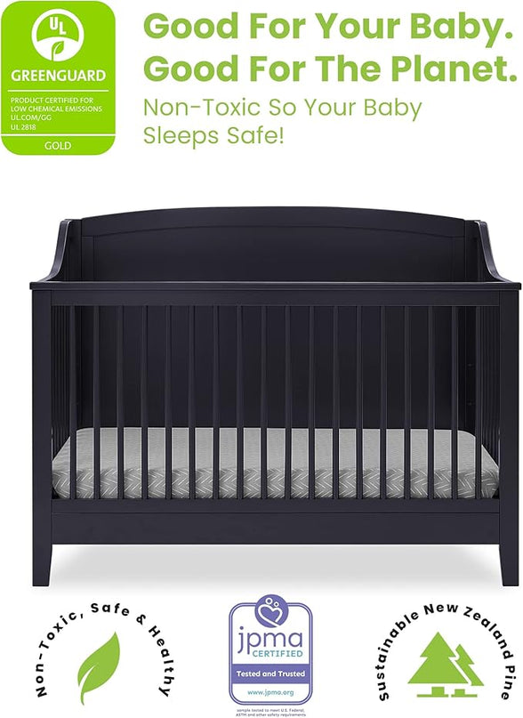 Delta Children Campbell 6-in-1 Convertible Crib - Greenguard Gold Certified, Midnight Grey - LeafyLoom