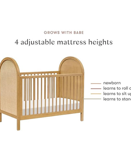 babyletto Bondi Cane 3-in-1 Convertible Crib with Toddler Bed Conversion Kit in Honey with Natural Cane, Greenguard Gold Certified - LeafyLoom