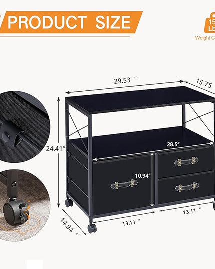 VECELO Fabric Lateral Filing Cabinet Rolling Printer Fits Letter Size, 3 Drawers Mobile Stand with Open Storage Shelf,for Home Office,Vintage Black - LeafyLoom