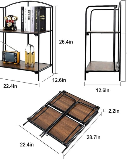 No Assembly Folding Bookshelf for Living Room, 2 Tier Black Collapsible Book Shelf for Home Office, Portable Bookcase Storage Organizer - LeafyLoom
