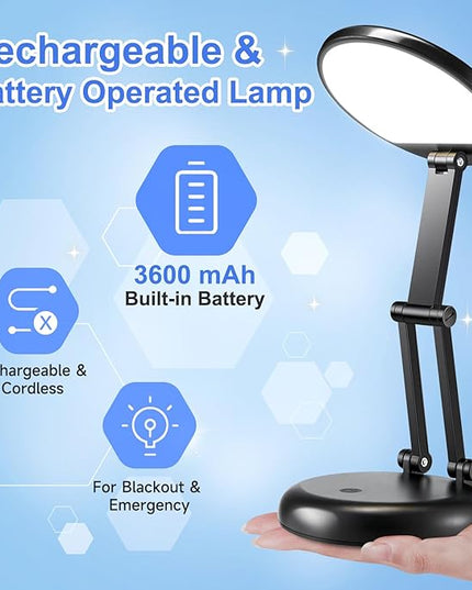 Battery Operated Lamp,3600mAh Battery Powered Lamp,10 Brightness Rechargeable Lamp Battery Lamp,Cordless Lamp Rechargeable Table Lamp,Rechargeable Light Portable Lamp,Small Desk Lamps for Home Office - LeafyLoom