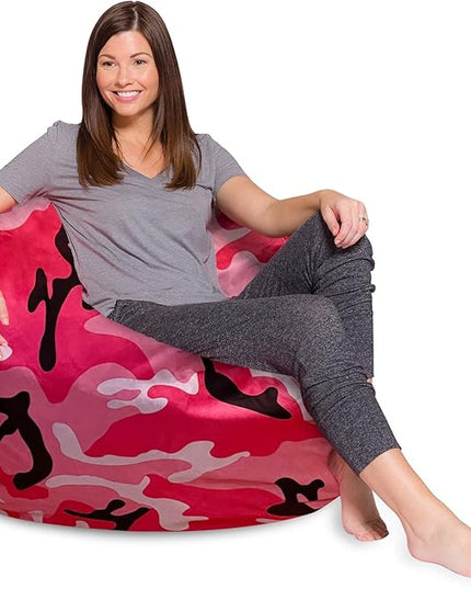 Posh Creations Bean Bag Chair for Kids, Teens, and Adults Includes Removable and Machine Washable Cover, Soft Nylon - Camo Pink and Black, 48in - X-Large - LeafyLoom