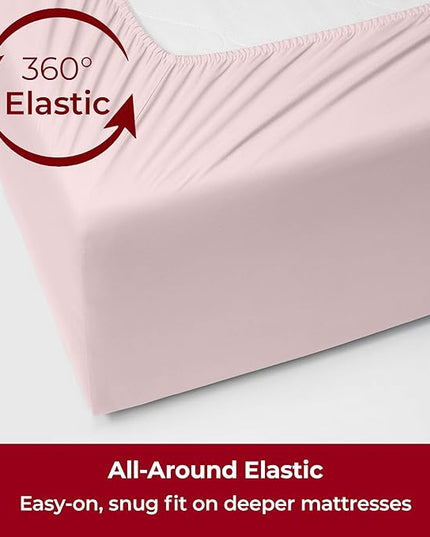 Mellanni Extra Deep King Sheets - 4 PC Iconic Collection Bedding Sheets & Pillowcases - Hotel Luxury, Ultra Soft, Cooling Bed Sheets - Extra Deep Pocket up to 21 inch (King, Blush Pink) - LeafyLoom
