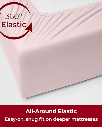 Mellanni Extra Deep Queen Sheets - 4 PC Iconic Collection Bedding Sheets & Pillowcases - Hotel Luxury, Ultra Soft, Cooling Bed Sheets - Extra Deep Pocket up to 21 inch (Queen, Blush Pink) - LeafyLoom