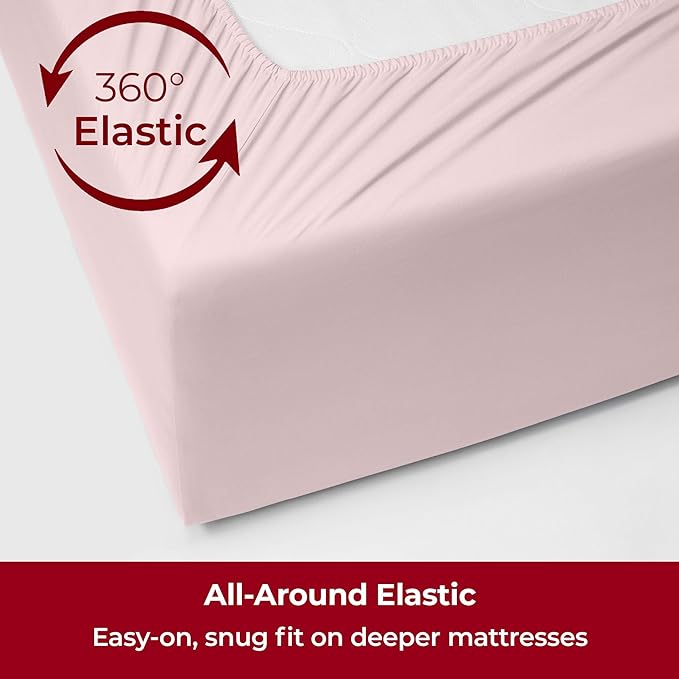 Mellanni Extra Deep Queen Sheets - 4 PC Iconic Collection Bedding Sheets & Pillowcases - Hotel Luxury, Ultra Soft, Cooling Bed Sheets - Extra Deep Pocket up to 21 inch (Queen, Blush Pink) - LeafyLoom
