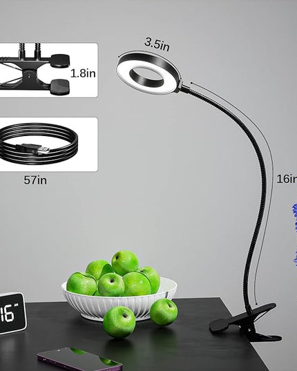 Juhefa Clip on Light, USB Powered LED Desk Lamp with Gooseneck for Reading in Bed, Headboard, Office, Makeup, 10-Level Dimmable, 3 Colors Changable (with Adapter) - LeafyLoom