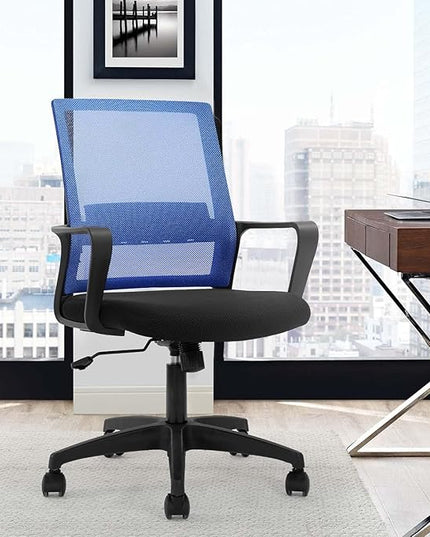 Office Chair Ergonomic Desk Task Chair Mesh Computer Chair Mid-Back Mesh Home Office Swivel Chair Modern Executive Chair with Wheels Armrests Lumbar Support (Blue) - LeafyLoom