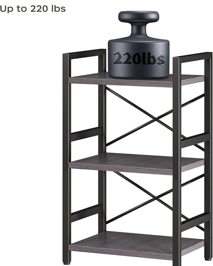Bookshelf, 3 Tier Industrial Bookcase, Metal Small Bookcase, Rustic Etagere Book Shelf Storage Organizer for Living Room, Bedroom, and Home Office(Grey) Patent Pending D29873033 - LeafyLoom