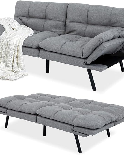MUUEGM Futon Couch Bed, Convertible Memory Foam Sofa Bed, Modern Love Seat Daybed Sofa for Living Room,Small Space,Office,71",Adjustable Backrests Armrests Couch Bed Sleeper,Light Grey - LeafyLoom