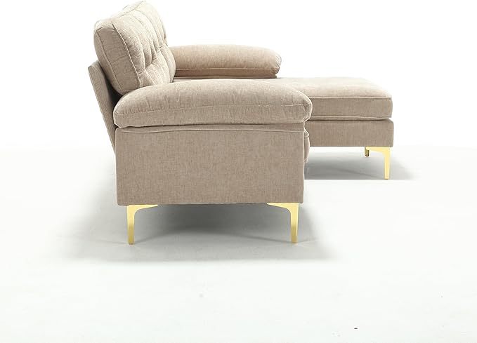 L Shaped Convertible Sleeper Sectional Sofa with Reversible Chaise, 3 Seater Corner Couch Bed with Detachable Pillow Armrest and Golden Metal Legs for Living Room Apartment Small Space - LeafyLoom