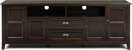 SIMPLIHOME Burlington SOLID WOOD Universal TV Media Stand, 72 inch Wide, Traditional, Living Room Entertainment Center with Storage, for Flat Screen TVs up to 80 inches in Mahogany Brown - LeafyLoom