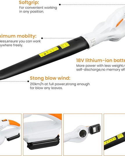 20V Cordless Leaf Blower Battery Powered for Lawn Care, Patio, Blowing Leaves and Snow, Handheld Lightweight including 2.0Ah Battery& Fast Charger - LeafyLoom
