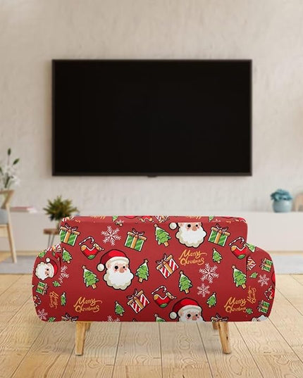 FKELYI Christmas Decor Red Sofa Slipcover for Living Room Santa Claus Sofa Couch Cover with Elastic Bottom Non-Slip Furniture Protector L FKELYI
