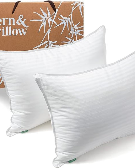 Fern and Willow Pillows for Sleeping - Set of 2 Standard Size 20"x26"/Kids Size Down Alternative Pillow Set w/Luxury Plush Cooling for Side, Back & Stomach Sleepers - LeafyLoom