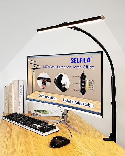 LED Desk Lamp with Clamp - Architect Desk Lamp Swing Arm Task Light 360 ° Rotation Gooseneck Desktop Lighting for Office Home Workbench Drafting Reading - LeafyLoom