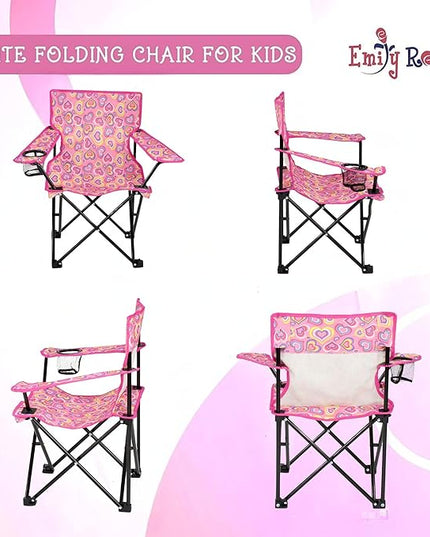 Emily Rose Kids Folding Chair | Beach Chair with Safety Lock- Camping Chair for Boyos Girls Toddler with Cup Holder & Carry Case- Tailgate, Travel, Lawn- for Indoor & Outdoor (Playful Hearts) - LeafyLoom
