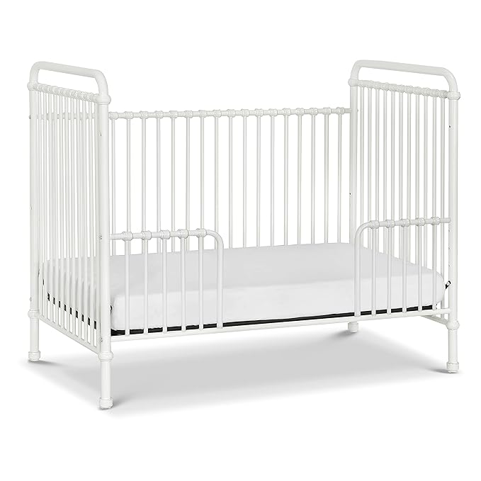 Namesake Abigail 3-in-1 Convertible Metal Crib in Washed White, Greenguard Gold Certified - LeafyLoom